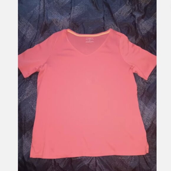 The Talbots Tee Womes Pink V Neck Plus 1X 100% Pima Cotton Short Sleeve D3 - Picture 4 of 6